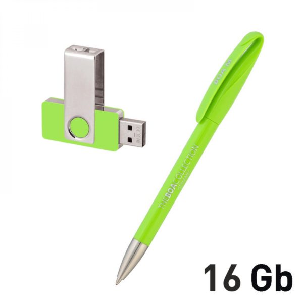 Набор ручка + флеш-карта 16Гб в футляре, цвет зеленое яблоко - купить оптом