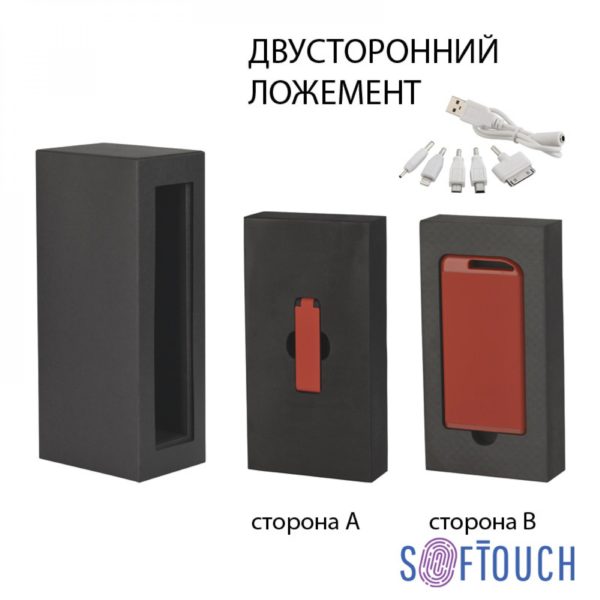 Набор зарядное устройство "Theta" 4000 mAh + флеш-карта "Case" 8Гб в футляре, покрытие soft touch, цвет красный с черным - купить оптом