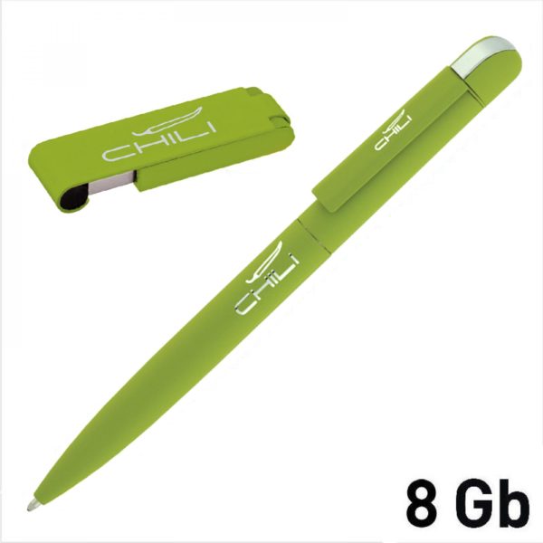 Набор ручка "Jupiter" + флеш-карта "Case" 8 Гб в футляре, зеленое яблоко, покрытие soft touch, цвет зеленое яблоко - купить оптом