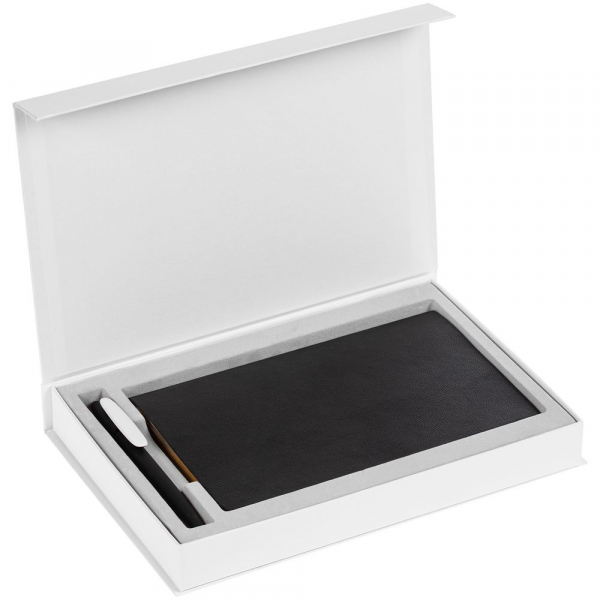 Коробка Silk с ложементом под ежедневник 13x21 см и ручку, белая - купить оптом