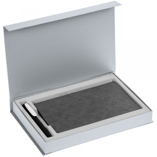 Коробка Silk с ложементом под ежедневник 13x21 и ручку, серебристая - купить оптом