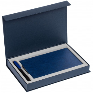 Коробка Silk с ложементом под ежедневник 13x21 см и ручку, синяя - купить оптом