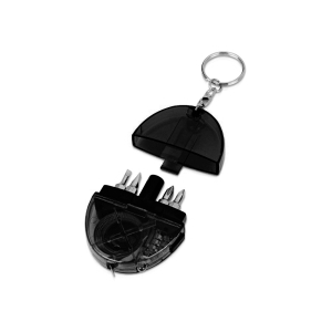 Брелок-рулетка с набором отверток и фонариком, серый, черный - купить оптом