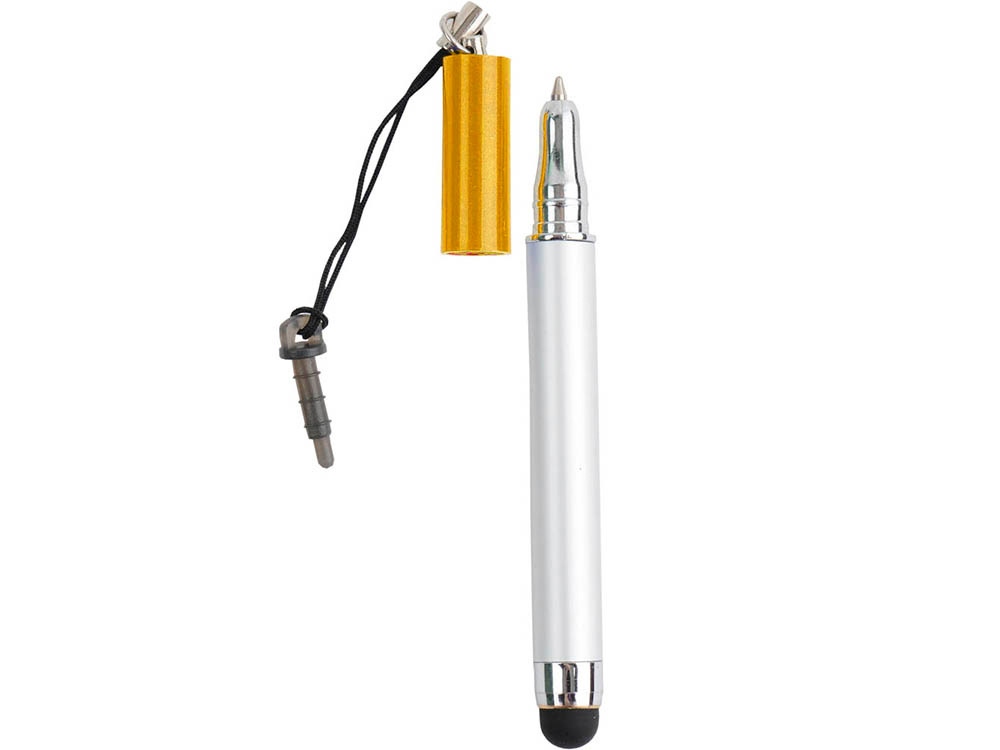 Ручка-подвеска на мобильный телефон со стилусом, серебристый/золотистый, белый/оранжевый/черный - купить оптом