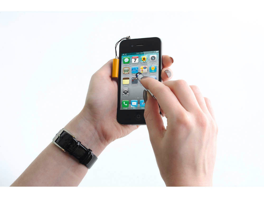 Ручка-подвеска на мобильный телефон со стилусом, серебристый/золотистый, белый/оранжевый/черный - купить оптом
