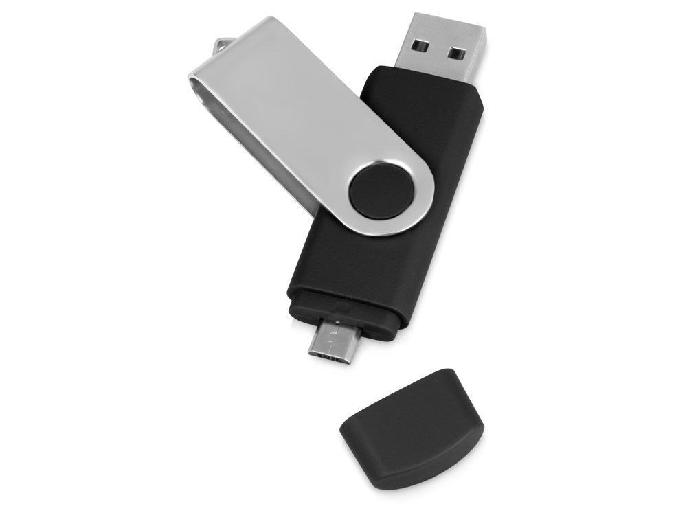 USB/micro USB-флешка 2.0 на 16 Гб Квебек OTG, черный - купить оптом