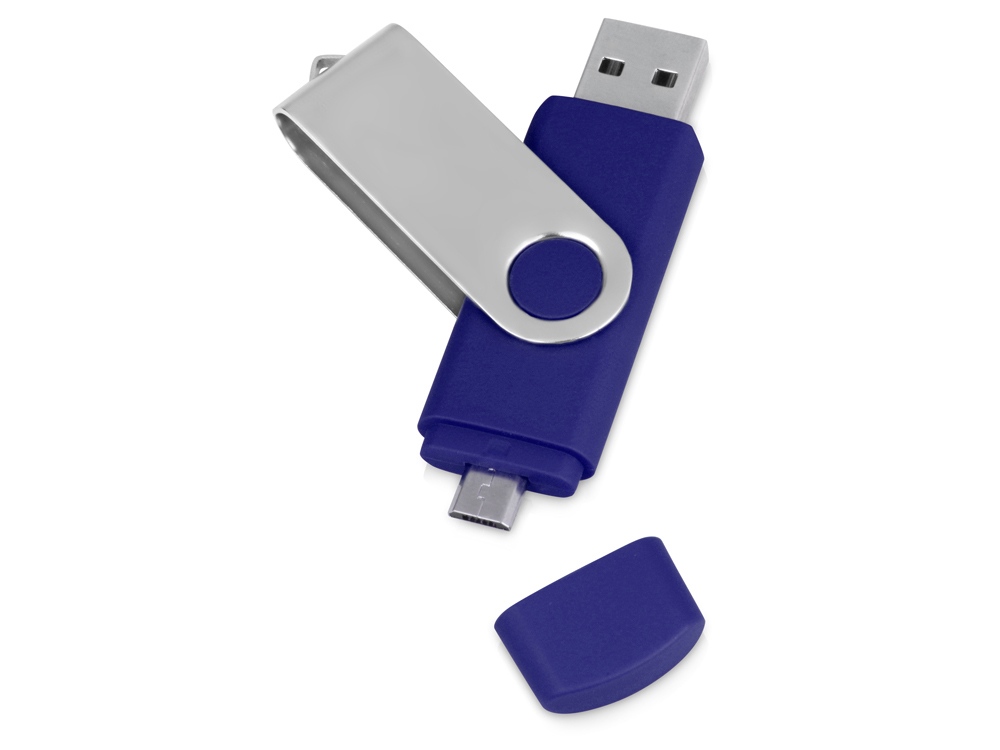 USB/micro USB-флешка 2.0 на 16 Гб Квебек OTG, синий - купить оптом