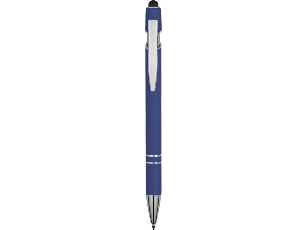 Ручка металлическая soft-touch шариковая со стилусом Sway, ярко-синий/серебристый - купить оптом