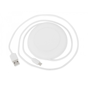 Беспроводное зарядное устройство со встроенным кабелем 2-в-1 Disc, белый - купить оптом