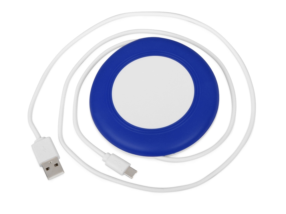 Беспроводное зарядное устройство со встроенным кабелем 2-в-1 Disc, синий - купить оптом