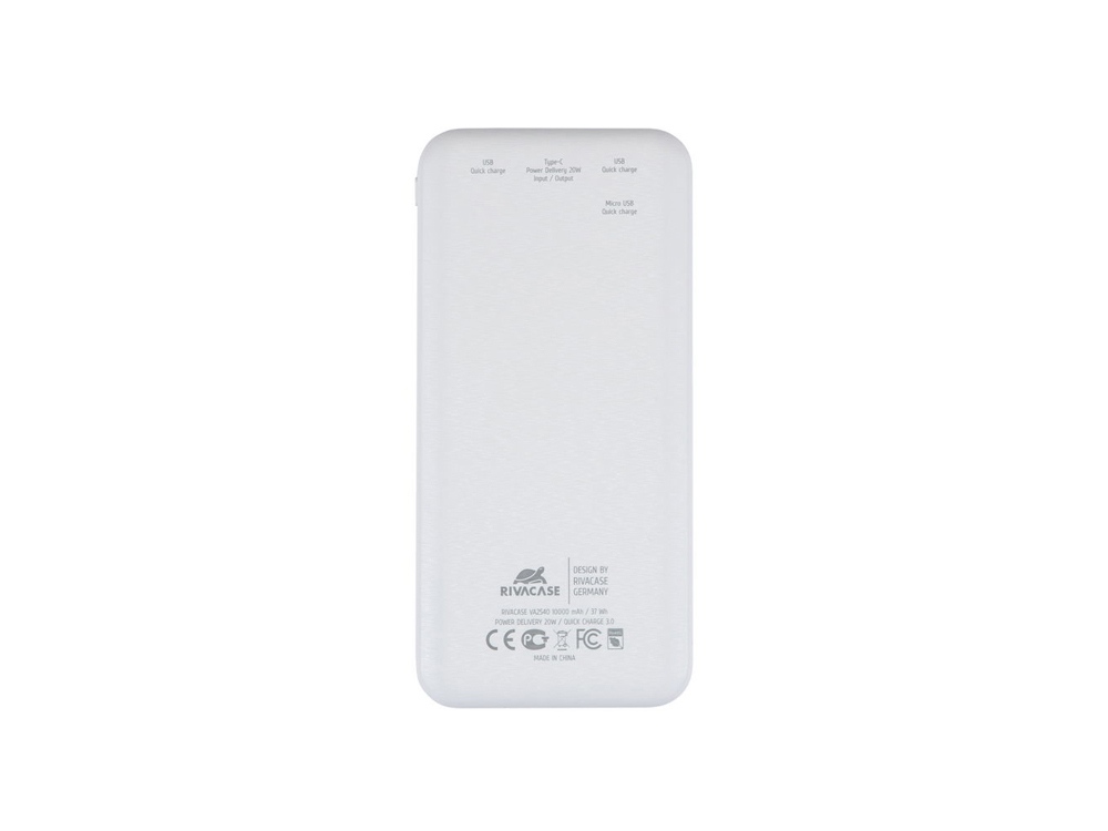 RIVACASE VA2540 (10 000mAh), QC/PD 20W внешний аккумулятор с дисплеем, белый 12/48 - купить оптом
