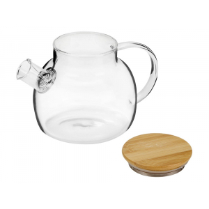 Стеклянный заварочный чайник Sencha с бамбуковой крышкой, прозрачный, коричневая крышка - купить оптом
