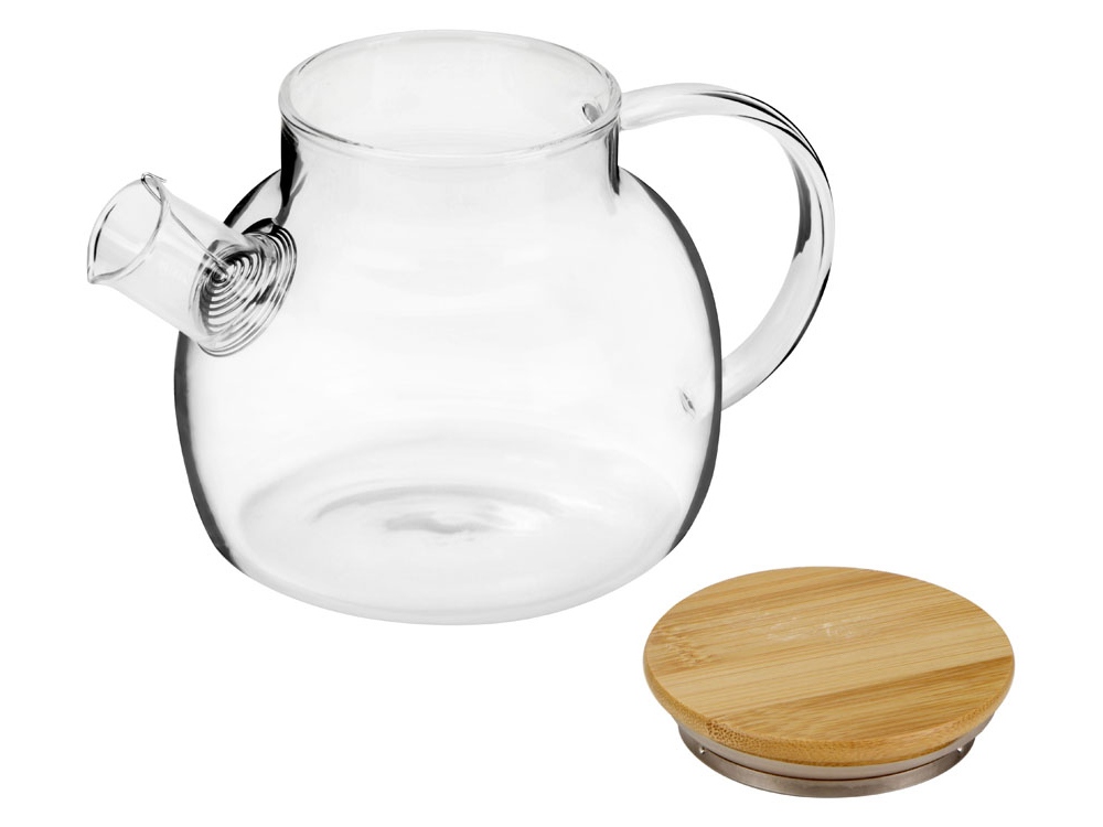 Стеклянный заварочный чайник Sencha с бамбуковой крышкой, прозрачный, коричневая крышка - купить оптом