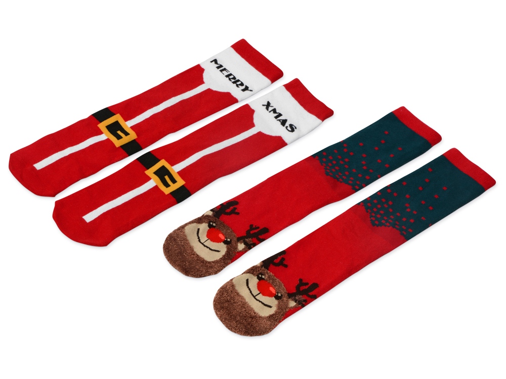 Набор носков с рождественской символикой в мешке женские, 2 пары, красный - купить оптом