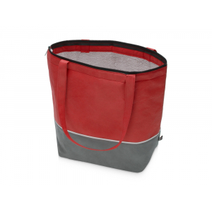 Сумка-холодильник Reviver с длинными ручками из нетканого переработанного материала RPET, красный/серый - купить оптом