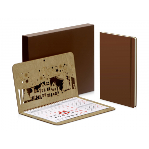 Подарочный набор 2DO, календарь- натуральный, блокнот- коричневый - купить оптом