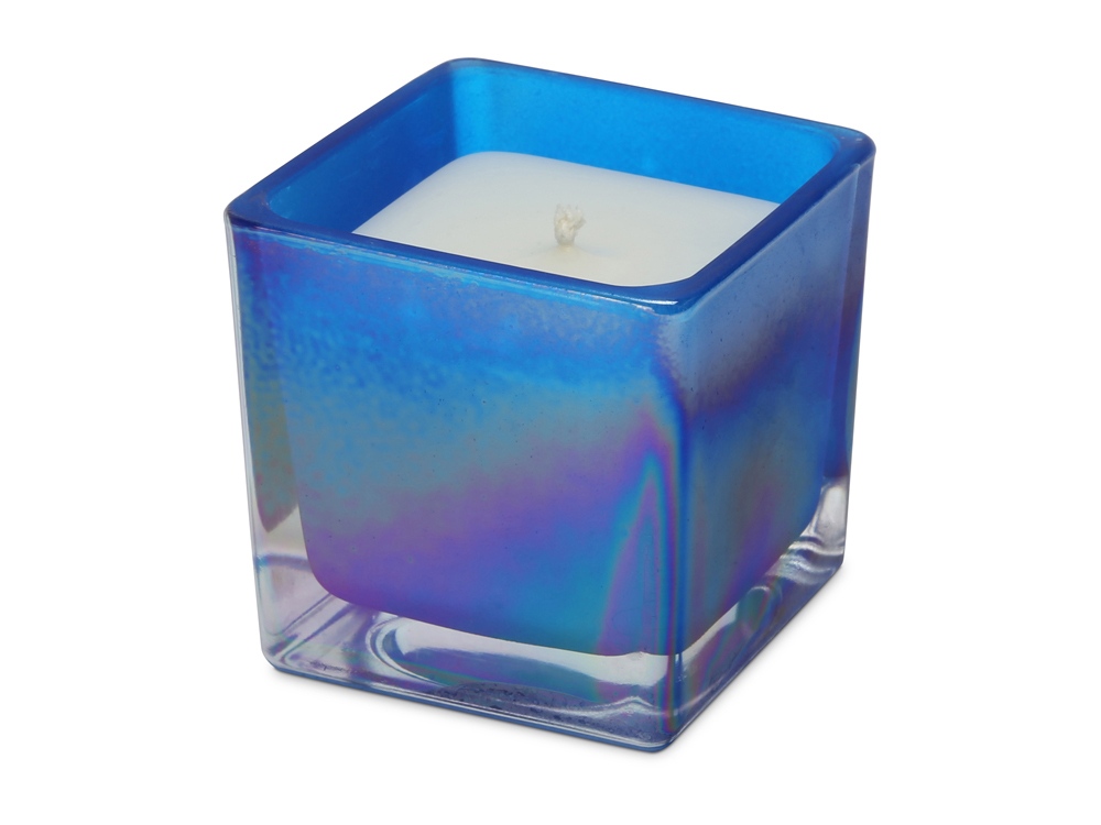 Свеча парафиновая парфюмированная в стекле Palo, синяя, белый, синий - купить оптом