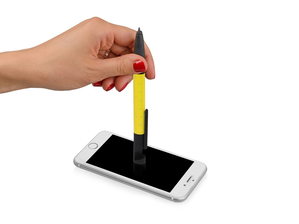 Ручка-стилус пластиковая шариковая многофункциональная (6 функций) Multy, желтый - купить оптом