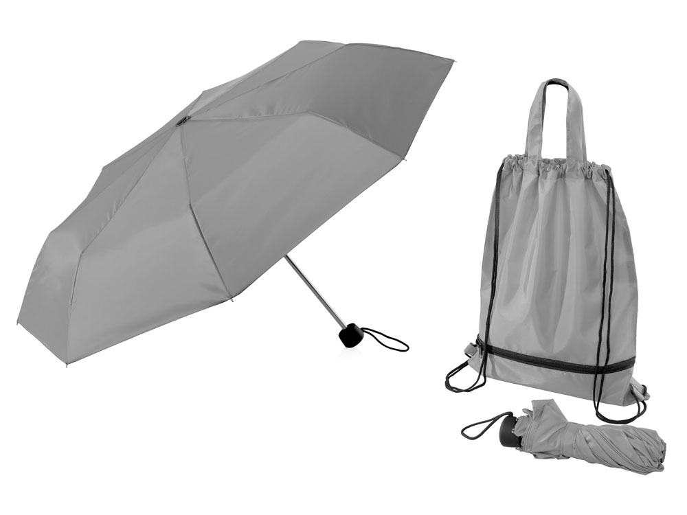 Зонт Picau из переработанного пластика в сумочке, серый - купить оптом