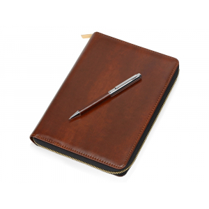 Бизнес-блокнот на молнии А5 Fabrizio с RFID защитой и ручкой, коричневый - купить оптом