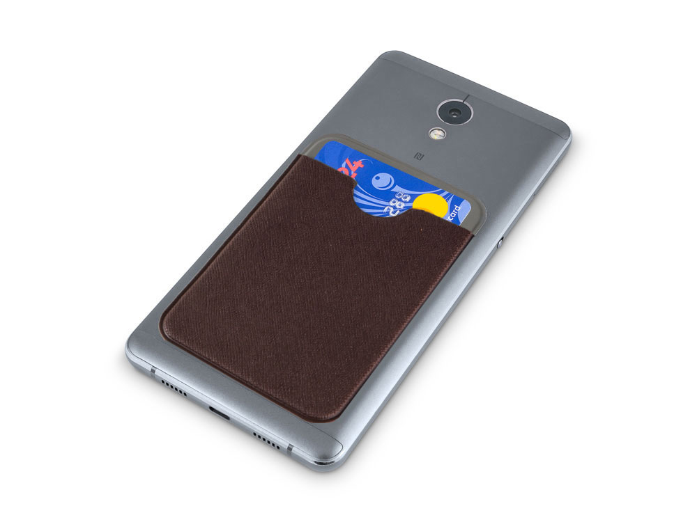 Чехол-картхолдер Favor на клеевой основе на телефон для пластиковых карт и и карт доступа, коричневый - купить оптом