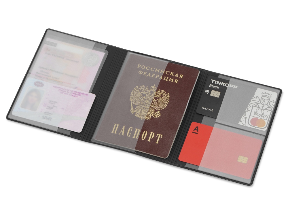 Обложка на магнитах для автодокументов и паспорта Favor, черная, черный - купить оптом
