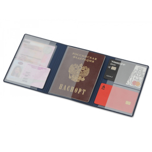 Обложка на магнитах для автодокументов и паспорта Favor, синяя, синий - купить оптом
