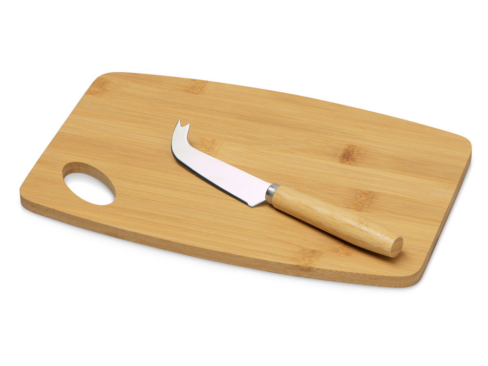 Набор для сыра с ножом и доской из бамбука, натуральный, серебристый - купить оптом