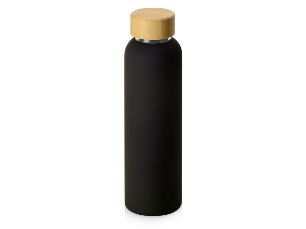 Стеклянная бутылка с бамбуковой крышкой Foggy, 600мл, черный - купить оптом
