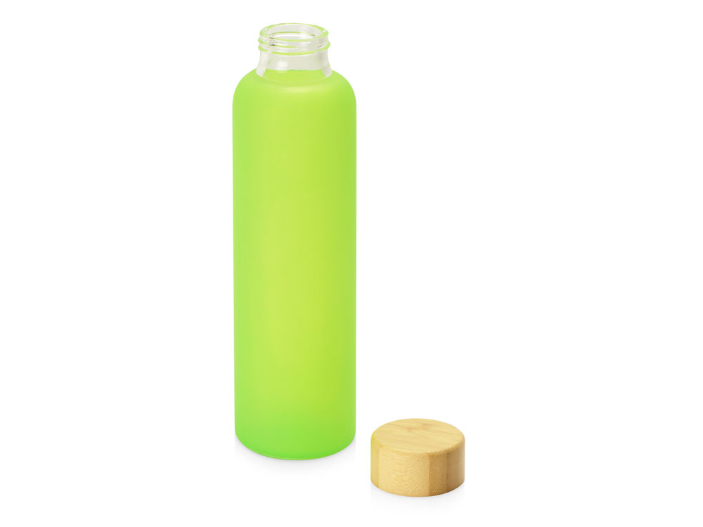 Стеклянная бутылка с бамбуковой крышкой Foggy, 600мл, зеленое яблоко - купить оптом