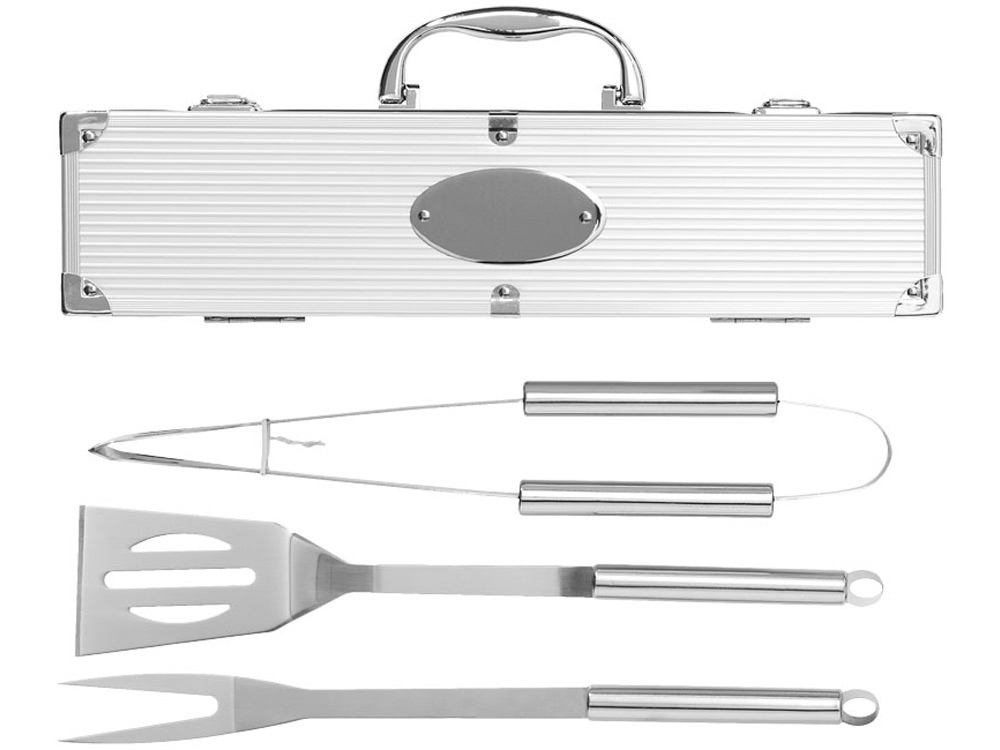 Набор для барбекю в кейсе: лопатка, щипцы, вилка Salvy, серебристый - купить оптом