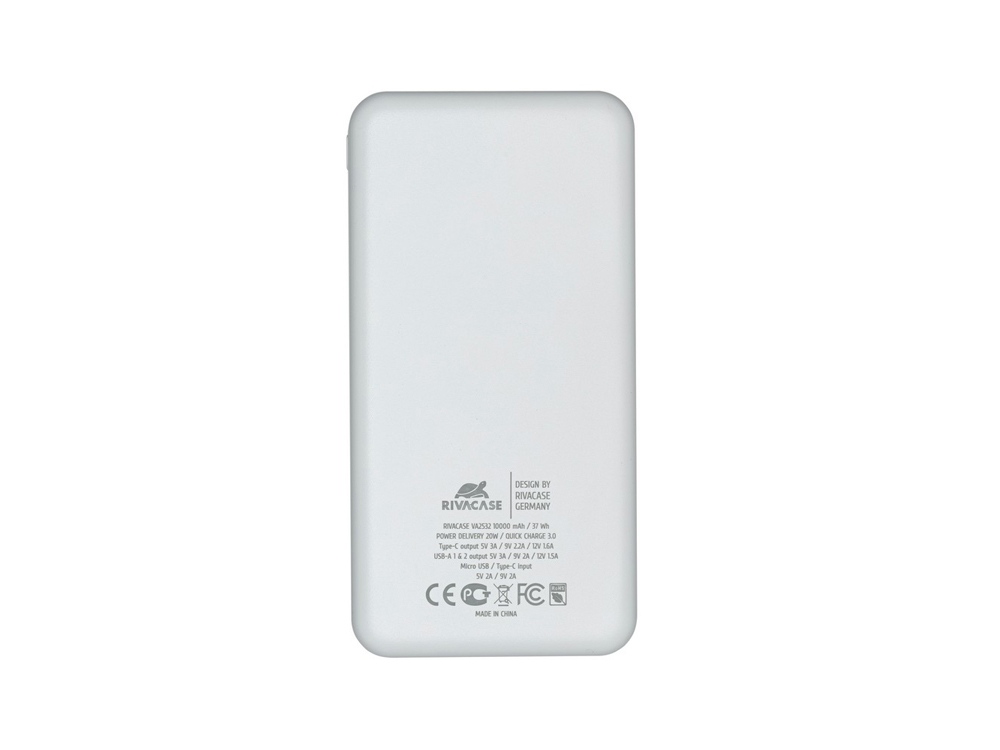 RIVACASE VA2532 (10000 мАч) QC/PD 20W внешний аккумулятор с дисплеем, белый 12/48 - купить оптом
