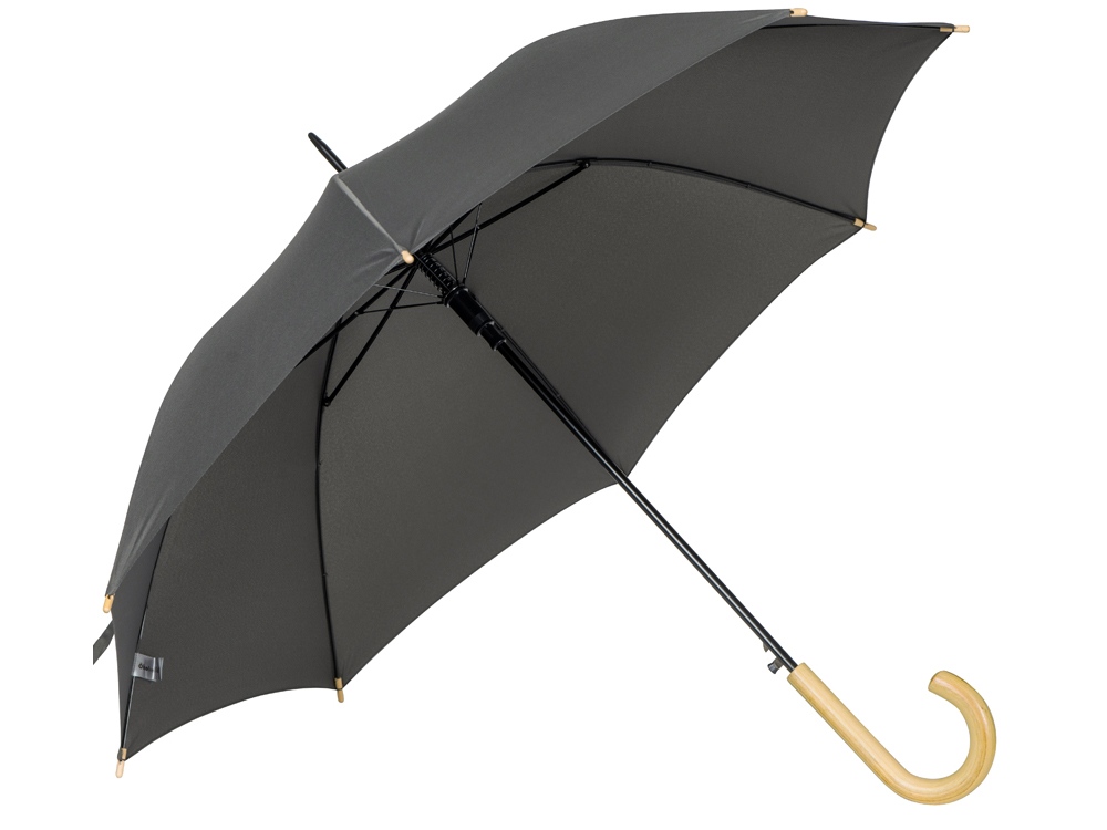 Зонт-трость 1134 Okobrella с деревянной ручкой и куполом из переработанного пластика, серый - купить оптом