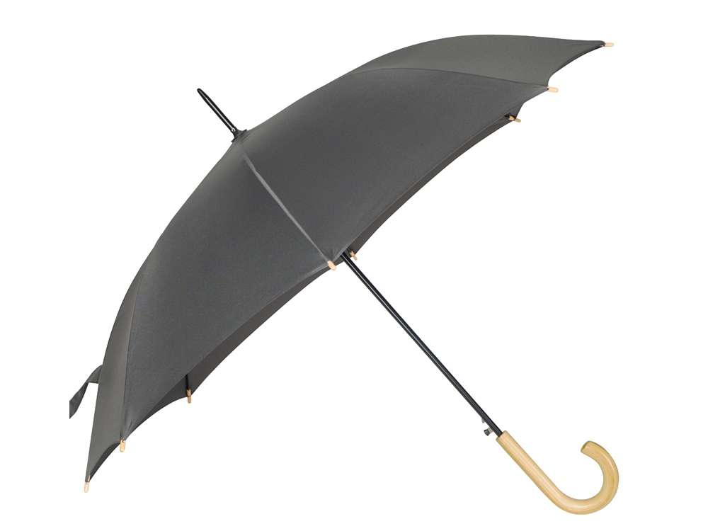 Зонт-трость 1134 Okobrella с деревянной ручкой и куполом из переработанного пластика, серый - купить оптом