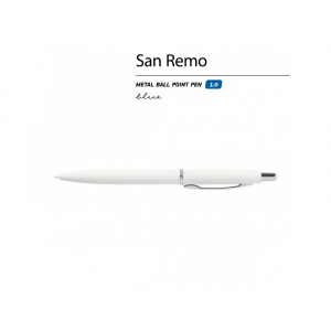 Ручка SAN REMO шариковая, автоматическая, белый металлический корпус 1.00 мм, синяя - купить оптом