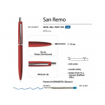 Ручка SAN REMO шариковая, автоматическая, красный  металлический корпус 1.00 мм, синяя, фото 2