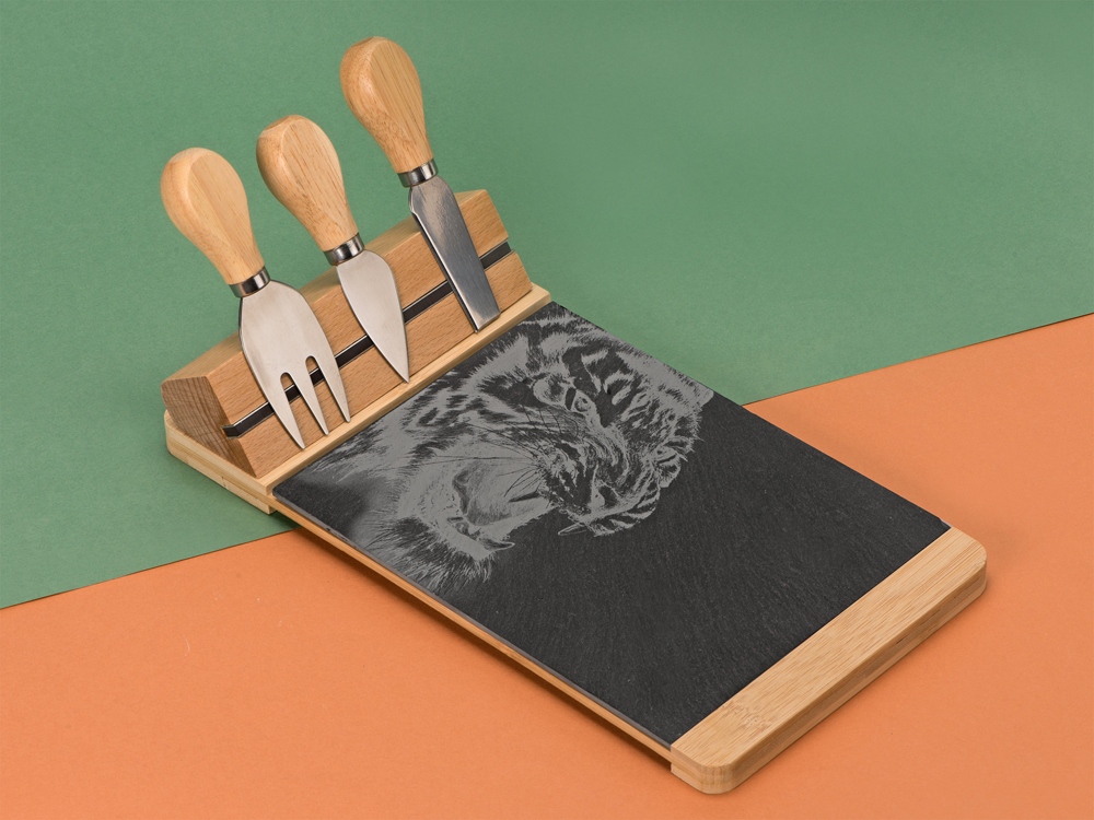Набор для сыра из сланцевой доски и ножей Bamboo collection Taleggio (Р), светло-коричневый - купить оптом
