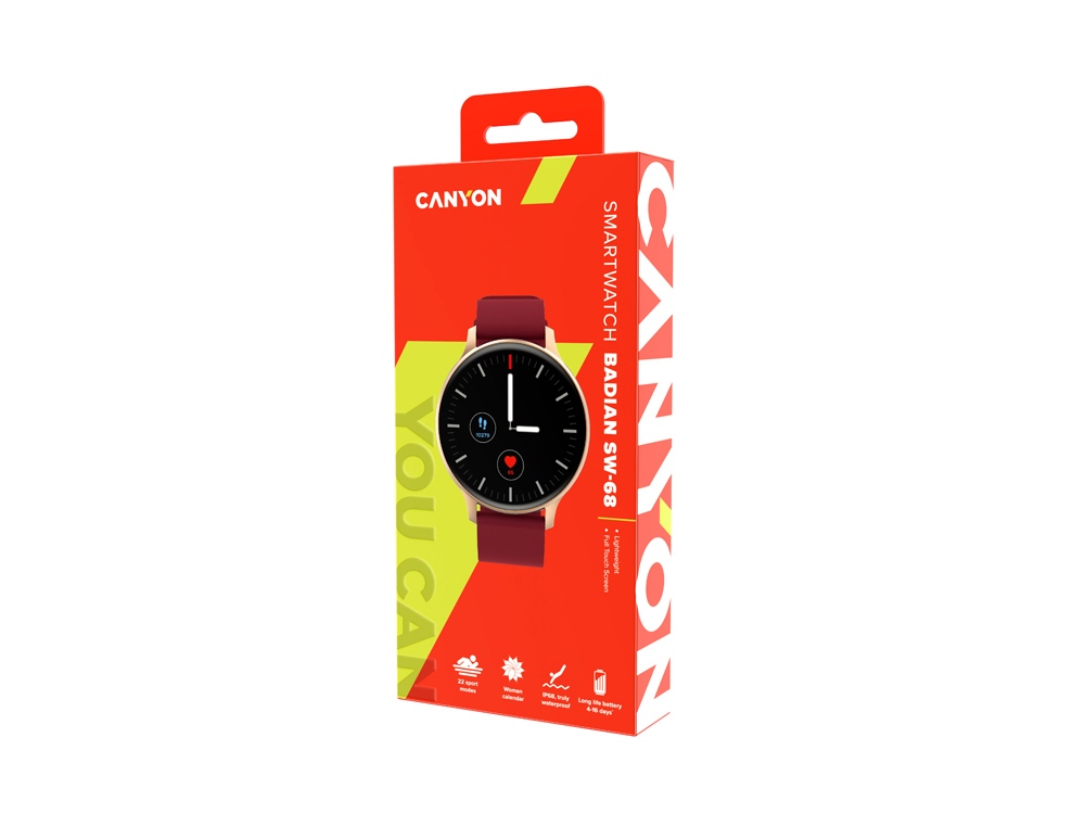 Смарт-часы Canyon SW-68  Badian, IP68, темно-красный - купить оптом