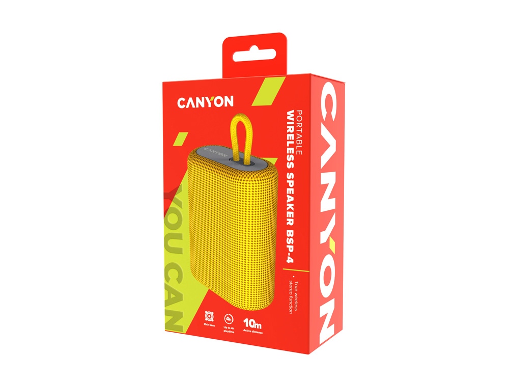 Портативная беспроводная колонка Canyon BSP-4, 5W, 1200mAh, желтая, желтый - купить оптом