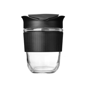 Стеклянный стакан с крышкой GlassGo, черный - купить оптом