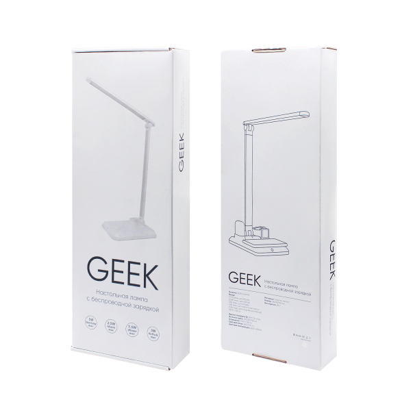 Настольная лампа Geek с беспроводной зарядкой (белый) - купить оптом