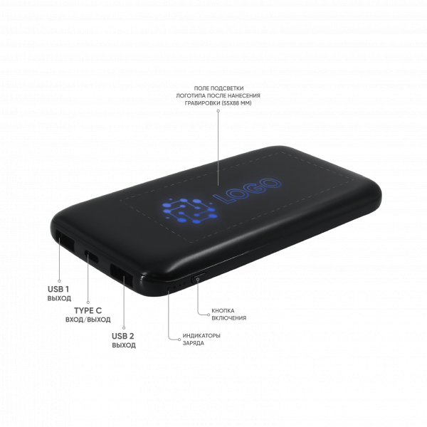 Внешний аккумулятор с подсветкой Bplanner Power 4 ST, 8000 mAh (Синий) - купить оптом