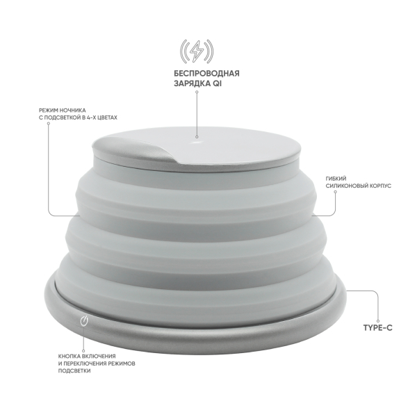 Беспроводное зарядное устройство Atomic с LED подсветкой (серый) - купить оптом