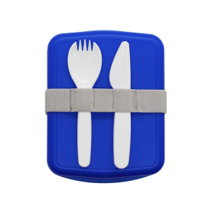 Ланч-бокс Lunch Blue line со столовыми приборами (синий) - купить оптом