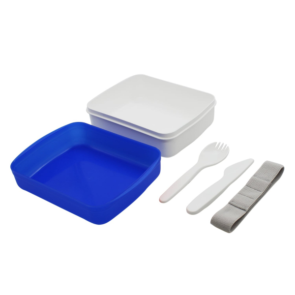 Ланч-бокс Lunch Blue line со столовыми приборами (синий) - купить оптом