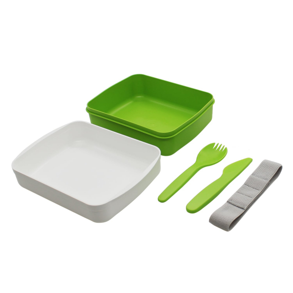 Ланч-бокс Lunch Green Line со столовыми приборами (салатовый) - купить оптом