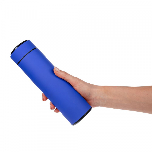 Смарт-бутылка с заменяемой батарейкой Long Therm Soft Touch, синяя - купить оптом