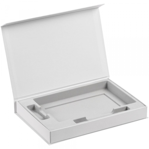 Коробка Silk с ложементом под ежедневник 13x21 см, флешку и ручку, белая - купить оптом