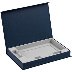 Коробка Silk с ложементом под ежедневник 13x21 см, флешку и ручку, синяя - купить оптом