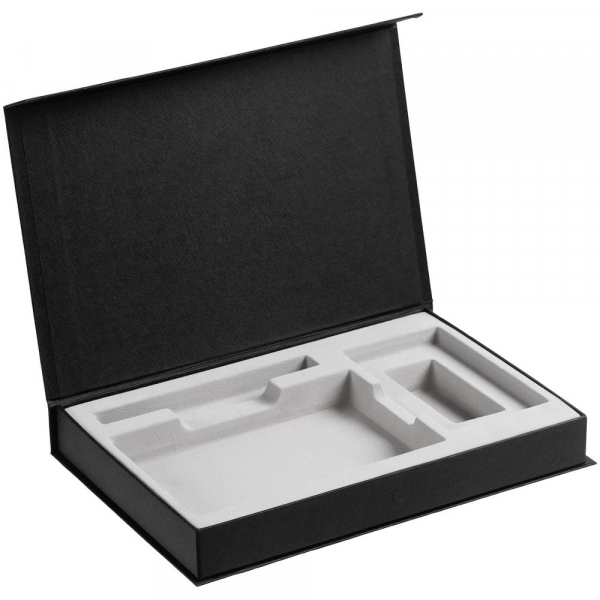 Коробка Silk с ложементом под ежедневник 10x16 см, аккумулятор и ручку, черная - купить оптом